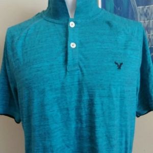 American Eagle Outfitters large bluish green short sleeve collared shirt mens